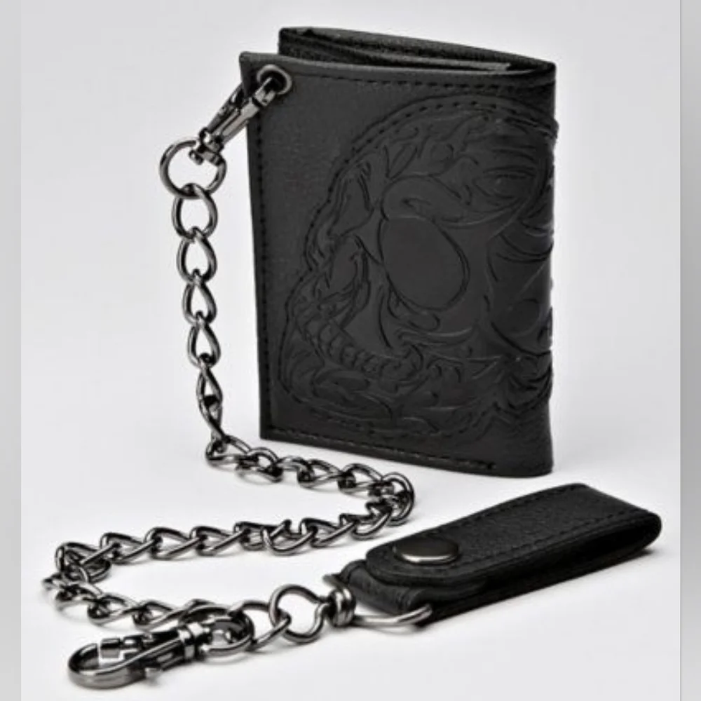 Spencer's Black Embossed Skull Wallet with Chain - Picture 2 of 12
